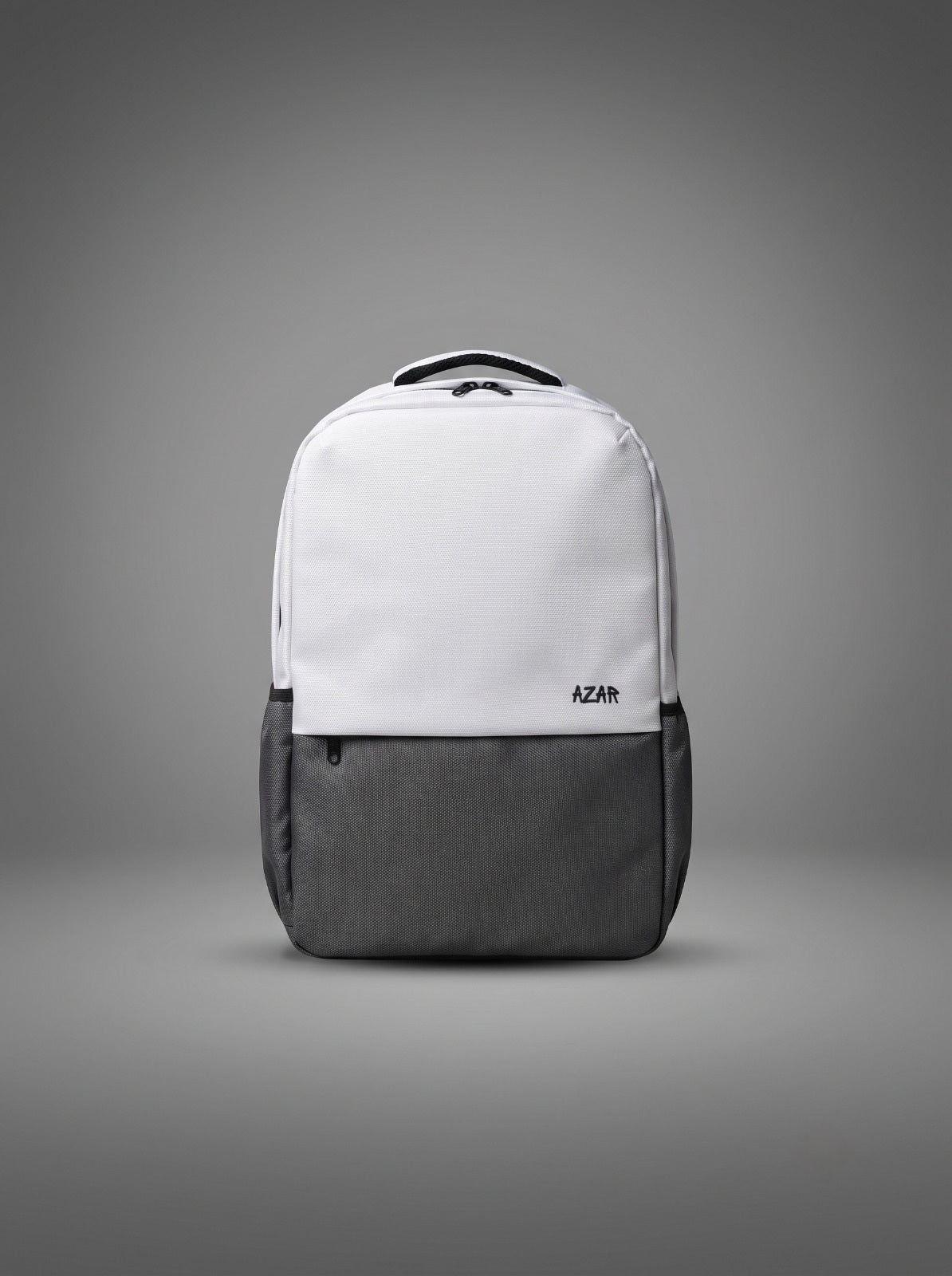 AZAR Uraan white and grey laptop bag for university girls, front view with logo