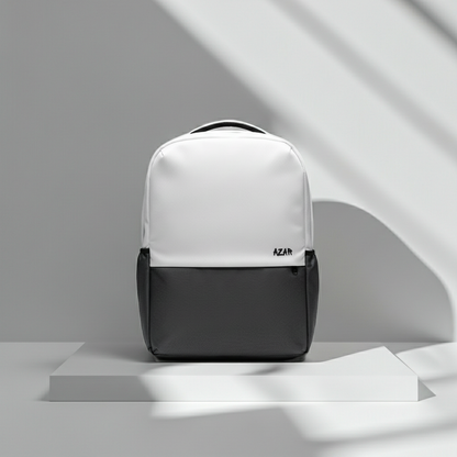AZAR Uraan white and grey laptop bag for university girls, front view with logo